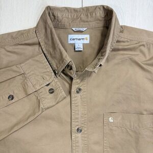Carhartt Men's L‎ Button Up Shirt Brown Long Sleeve 100% Cotton Workwear Casual
